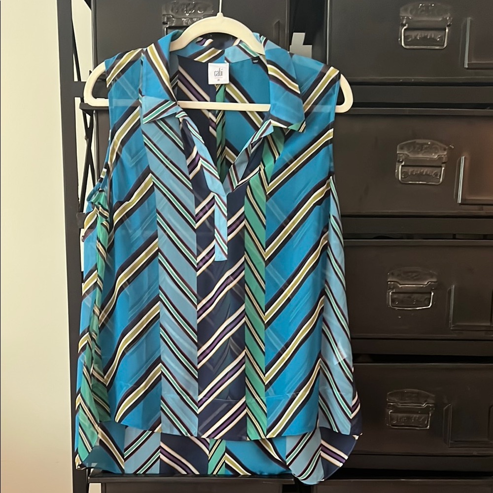 CAbi Sleeveless Blue and Black Sailor Collar Blouse
